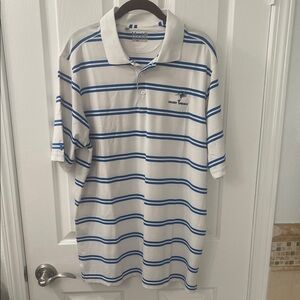 Under Armour White and Blue Striped Polo Shirt